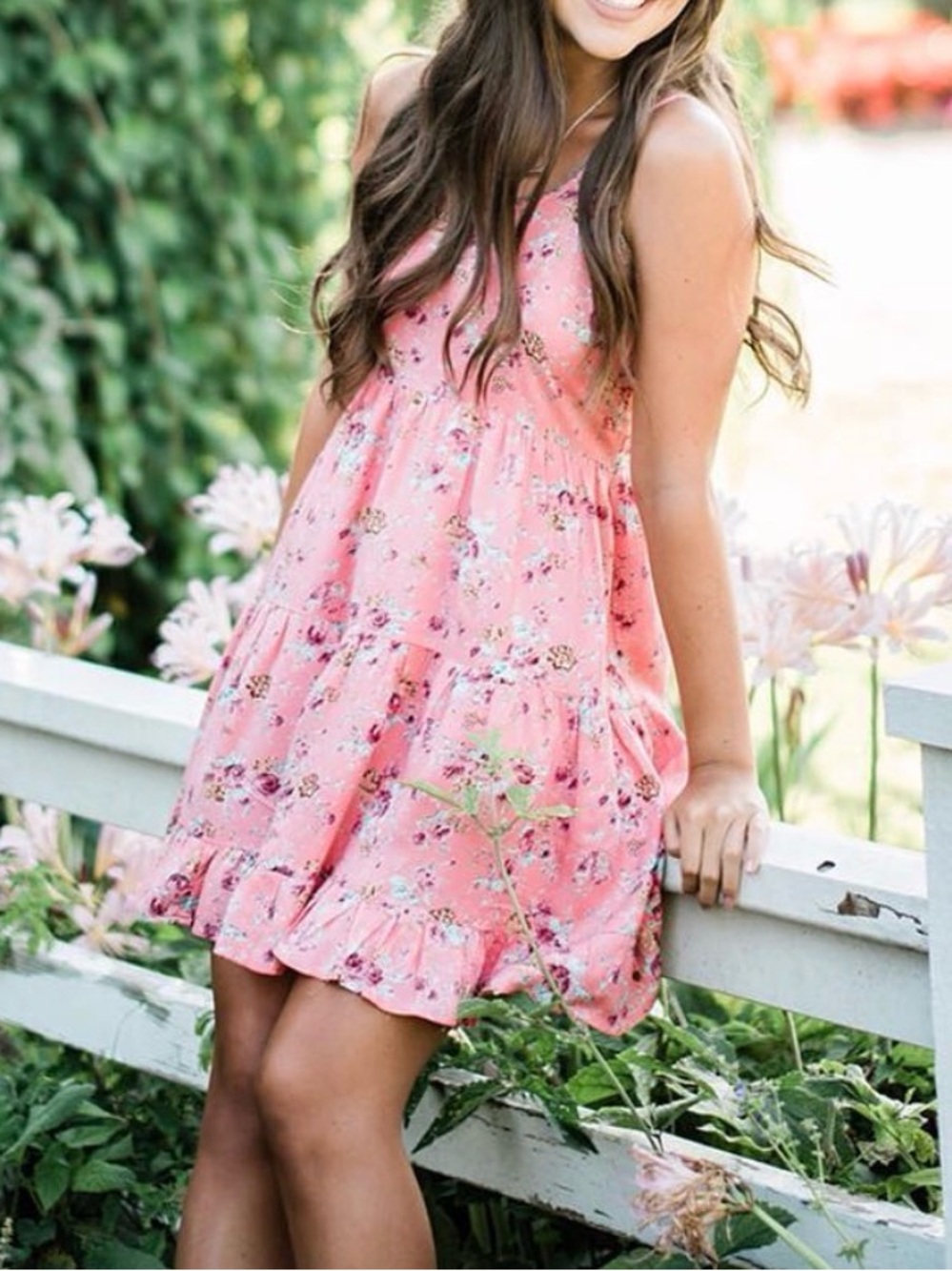 Brownie  XS- S Pink Floral Tiered Sundress
